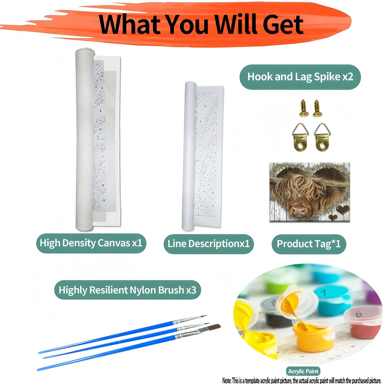 Highland Cow Pattern DIY Painting by Numbers Kit without Frame, DIY Paint by Numbers, Wall Art Decor for Home Living Room Bedroom