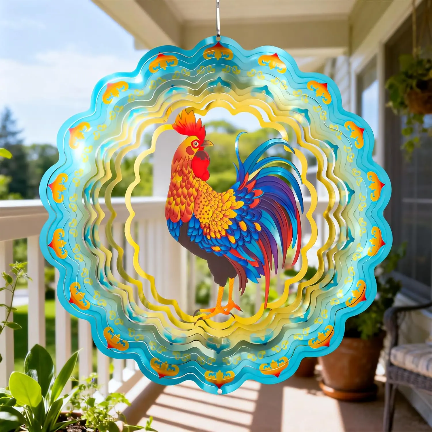 Stainless Steel  Chicken Wind Spinner Garden Yard Patio Porch Decor, Birthday Gifts for Women Mom Grandma, 12 Inch  Rooster Wind Spinners Outdoor Chicken Coop Decoration