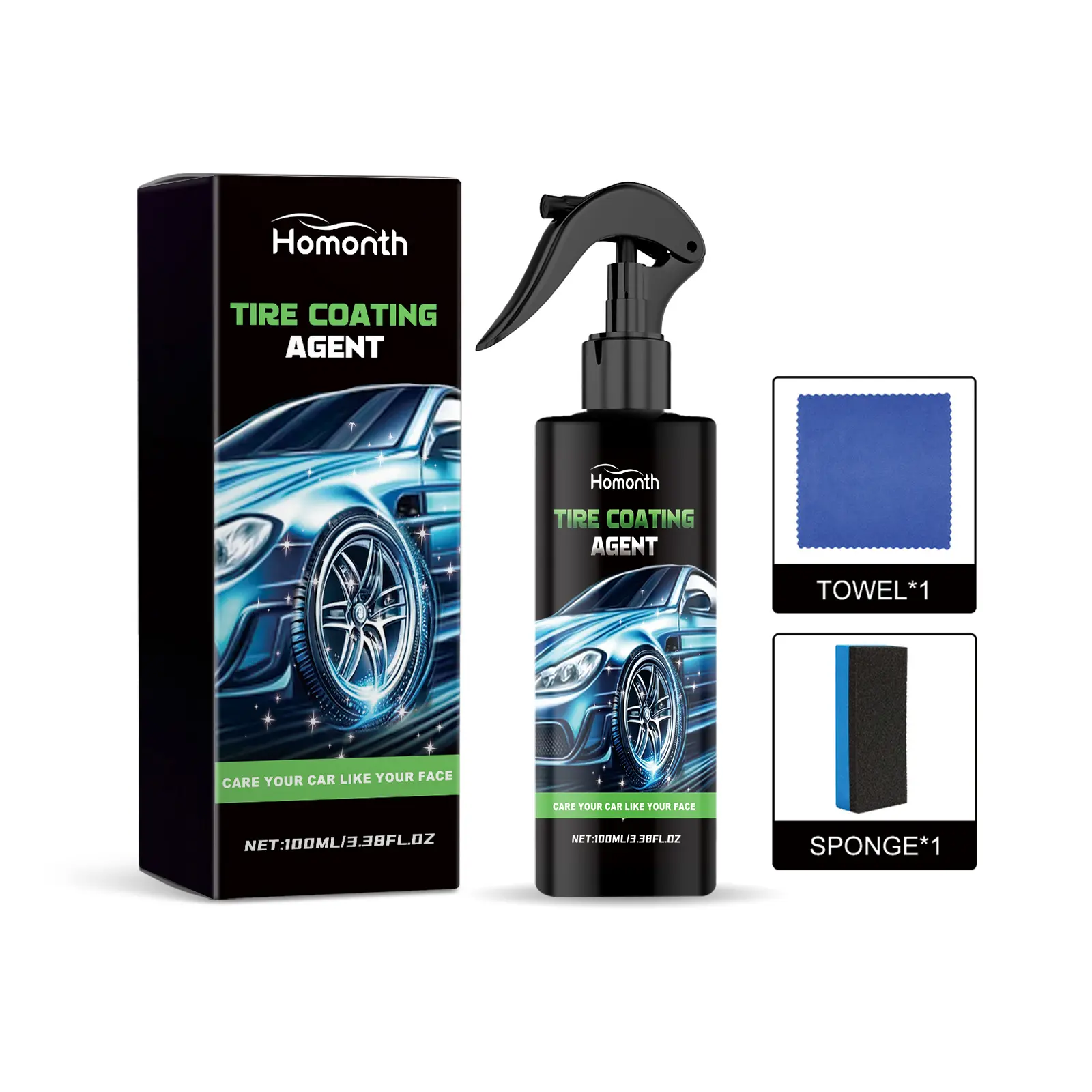 Car Tire Cleaner - EDTA-Based Wheel Cleaning Solution, Wipe-On Formula That Decontaminates, Removes Stains, Prevents Aging and Renovates Tires