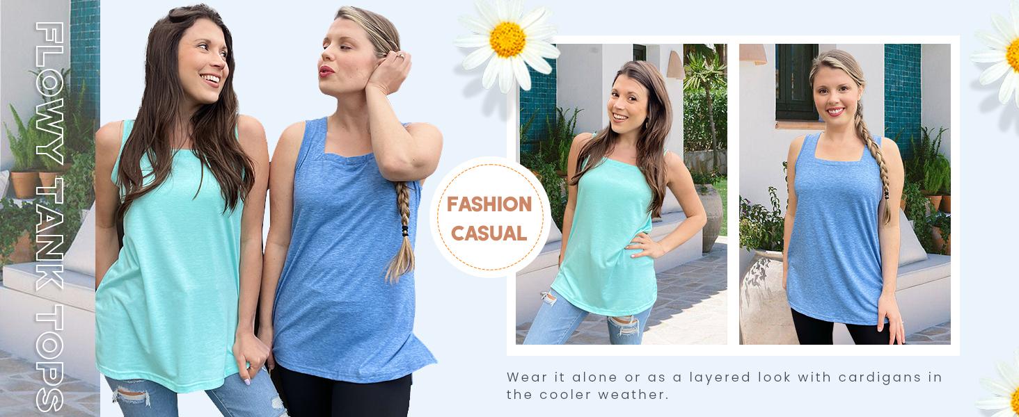 WIHOLL Summer Tank Tops for Women Square Neck Loose Fit Casual Fashion Flowy Sleeveless WIHOLL Summer Tank Tops for Women Square Neck Loose Fit Casual Fashion Flowy Sleeveless