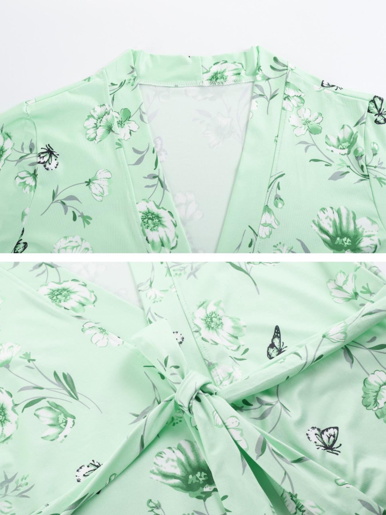 Women's Floral Print Belted Robe & Cami Nightdress Two-piece Set, Casual Comfy Lounge Set for Women, Ladies Sleepwear for All Seasons, Loungewear