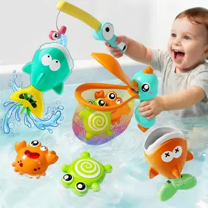 Baby Fishing Bath Toy, Toddler Bathtub Magnetic Fishing Game W/Pole Net Fish Water Squirt Animal, Kid Shower Bathtime for Pool Play, Birthday Gift 6 12 18 Month 1 2 3 Year Old Boys Girlsfidget toys