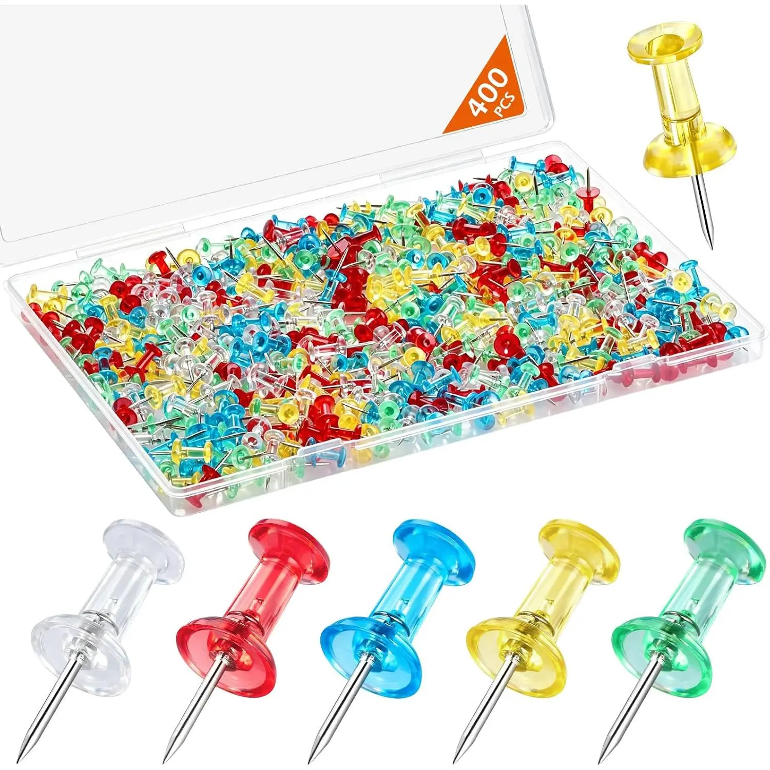 200 count Push Pins Tacks, Thumb Tacks for Wall, Clear Plastic , Steel Point, Decorative Push Pins, Standard Thumb Tacks for Bulletin Board, Corkboard, Map, Calendar, Photo, , Office