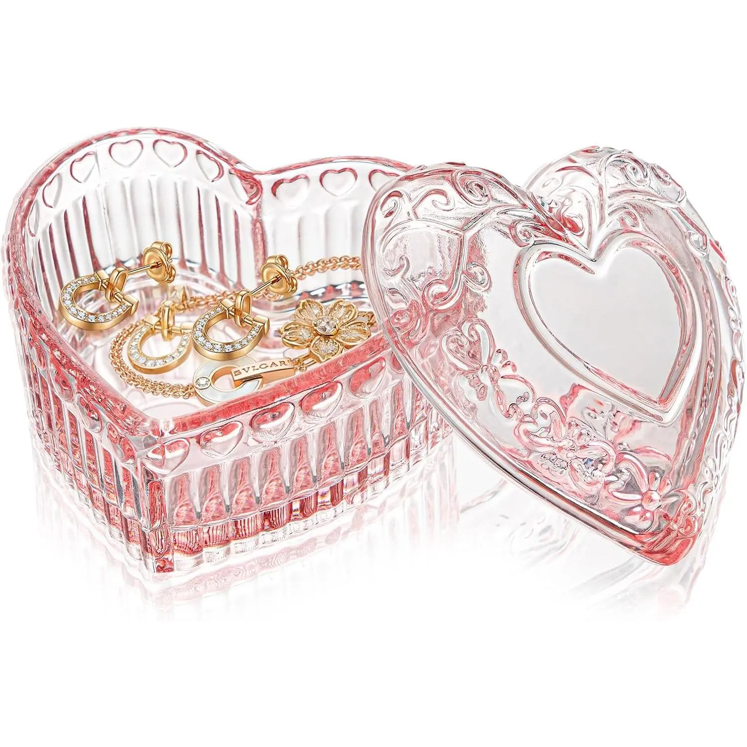 Glass  Box -  Heart Shaped  Organizer Box, Trinket Box for Rings Earrings, Decorative   Box for Girls Women()