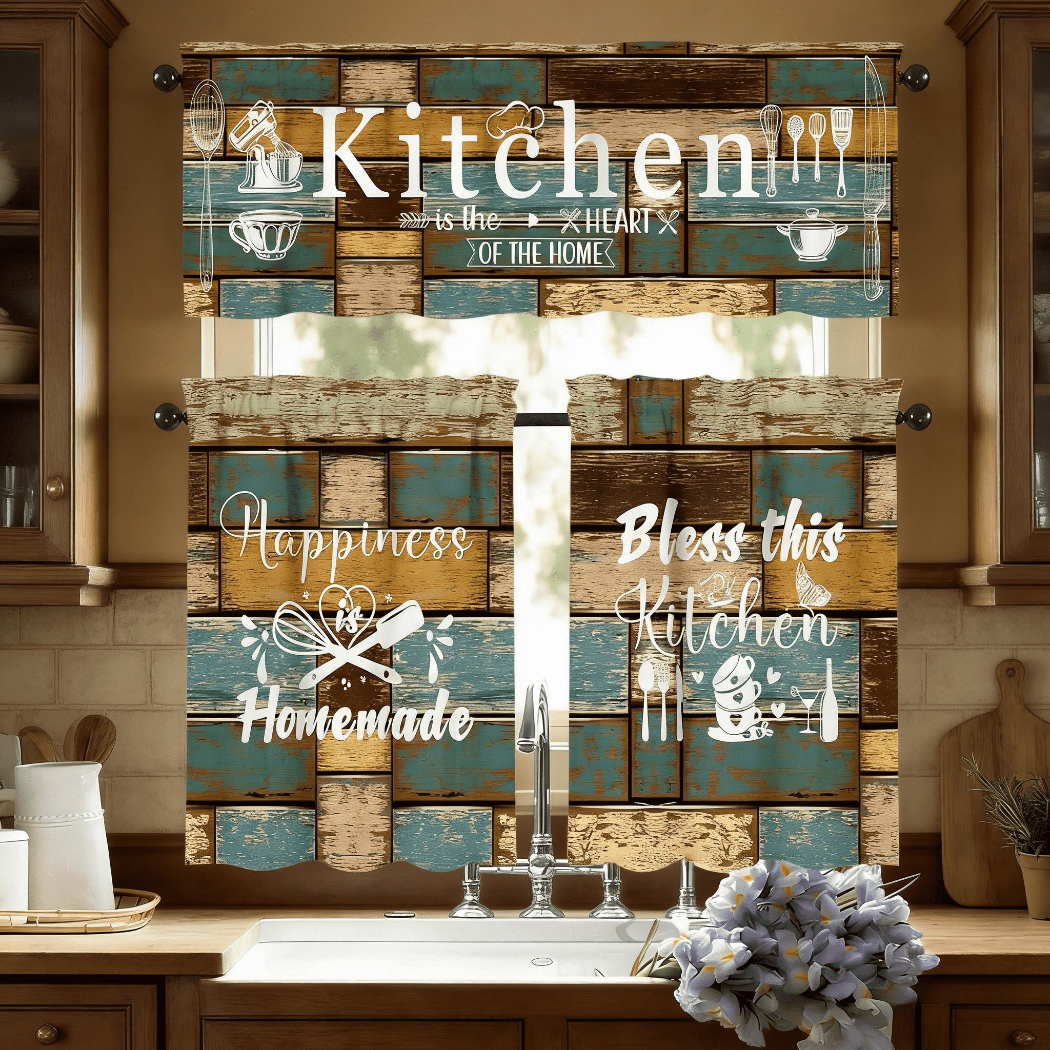 SoftHaven Home Made in USA Vintage Rustic Farmhouse 3-Piece Kitchen Curtains & Valances Set, Elegant Country Style Rod Pocket Window Drapes, Reusable Washable Polyester Home Decor for Kitchen Windows