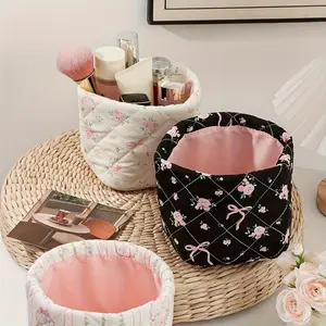 BeadBreath Floral Bow Pattern Storage Box, Portable Cosmetic Organizer, Desktop Storage Basket for Girls, Home & Dresser Multipurpose Container