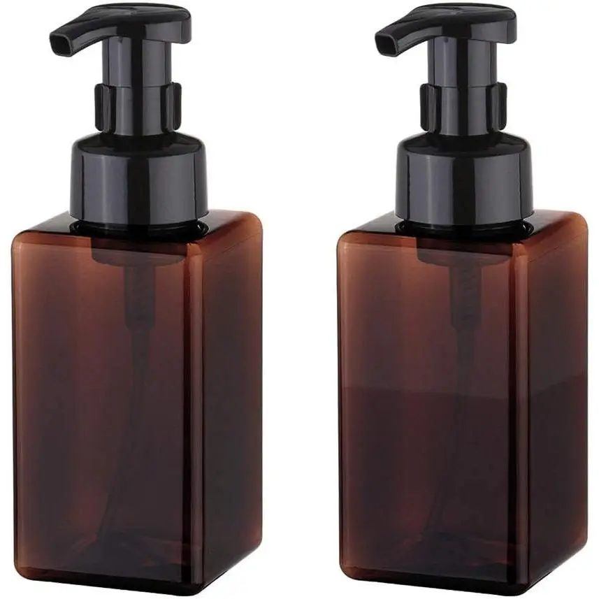 Amber Foaming Soap Dispenser, 2 Pack 450ml/15oz Refillable Plastic Pump Bottles for Liquid Soap, Shampoo, Body Wash