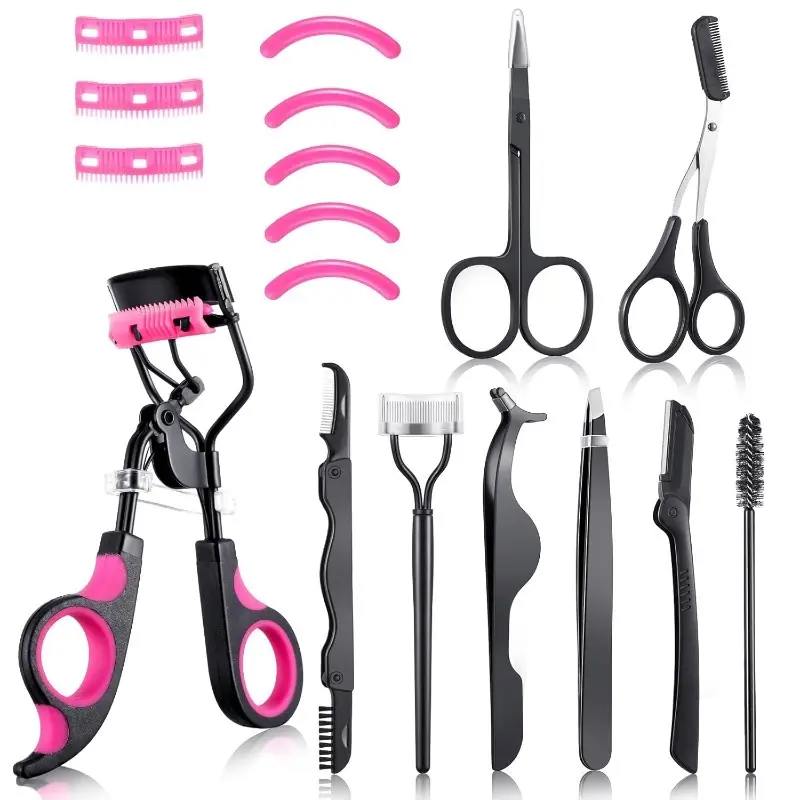 Purple 17in1 lash tool kit includes curler, separator, tweezers, brow brush & scissors, perfect for false lash application and eyebrow shaping for salon & home DIY, Diy Lash Tools