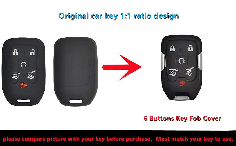 Silicone Rubber Key Fob Cover Compatible with 2014-2021 Chevrolet Suburban Tahoe GMC Yukon Yukon XL HYQ1AA
