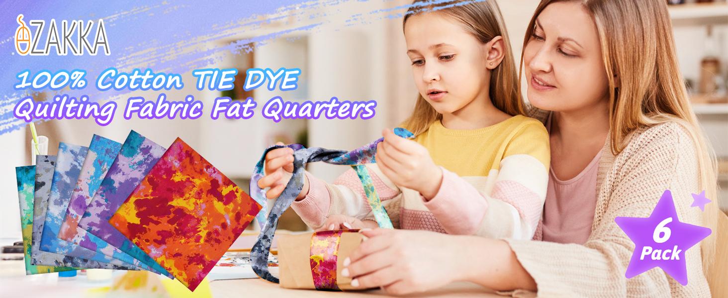 20’’ x 20’’ Cotton Fat Quarters Bundles 6 Options, Fat Quarter Squares for Quilting Sewing Crafting, Patchwork,, 6 Pack(Tie Dye)