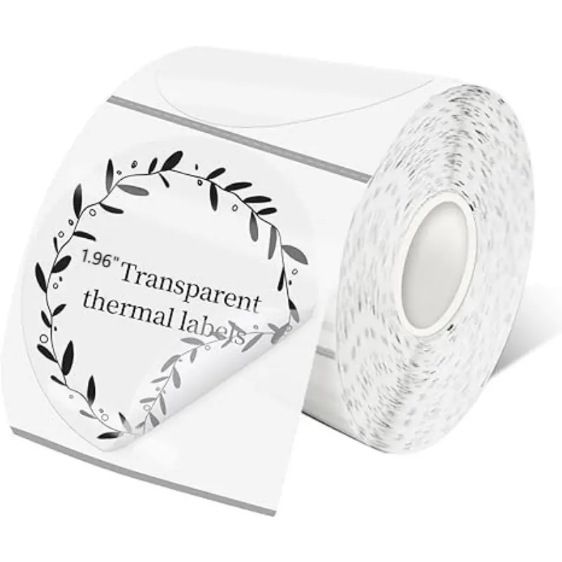 1 roll, frosted green/transparent round self-adhesive thermal label paper. 50 * 50mm thermal waterproof printing stickers are suitable for small business gift packaging and home labels, Sticky Labels