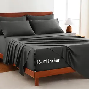 Extra Deep Pocket King Size Sheets Set - 6 Piece Microfiber King Sheets, Fits Mattress up to 21", Oeko-TEX Certified, Breathable Bedroom Decor Bedding, Easy & Secure Fit, Dark Grey