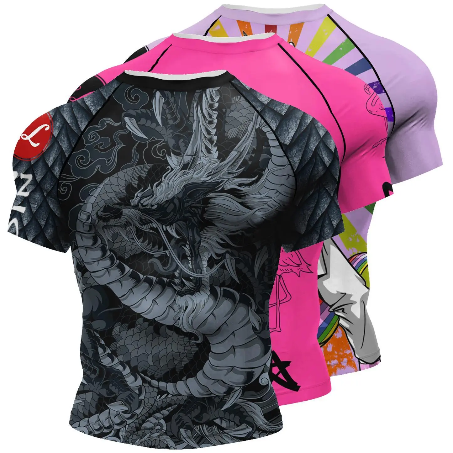 CODY LUNDIN Men's Sublimation Print Compression Rash Guard - Poly-Spandex Athletic Sports Clothing, UV 50+ Stretch Fitness Shirts for BJJ No Gi Jiu Jitsu, MMA (M, XXL Sizes, Short Sleeve)