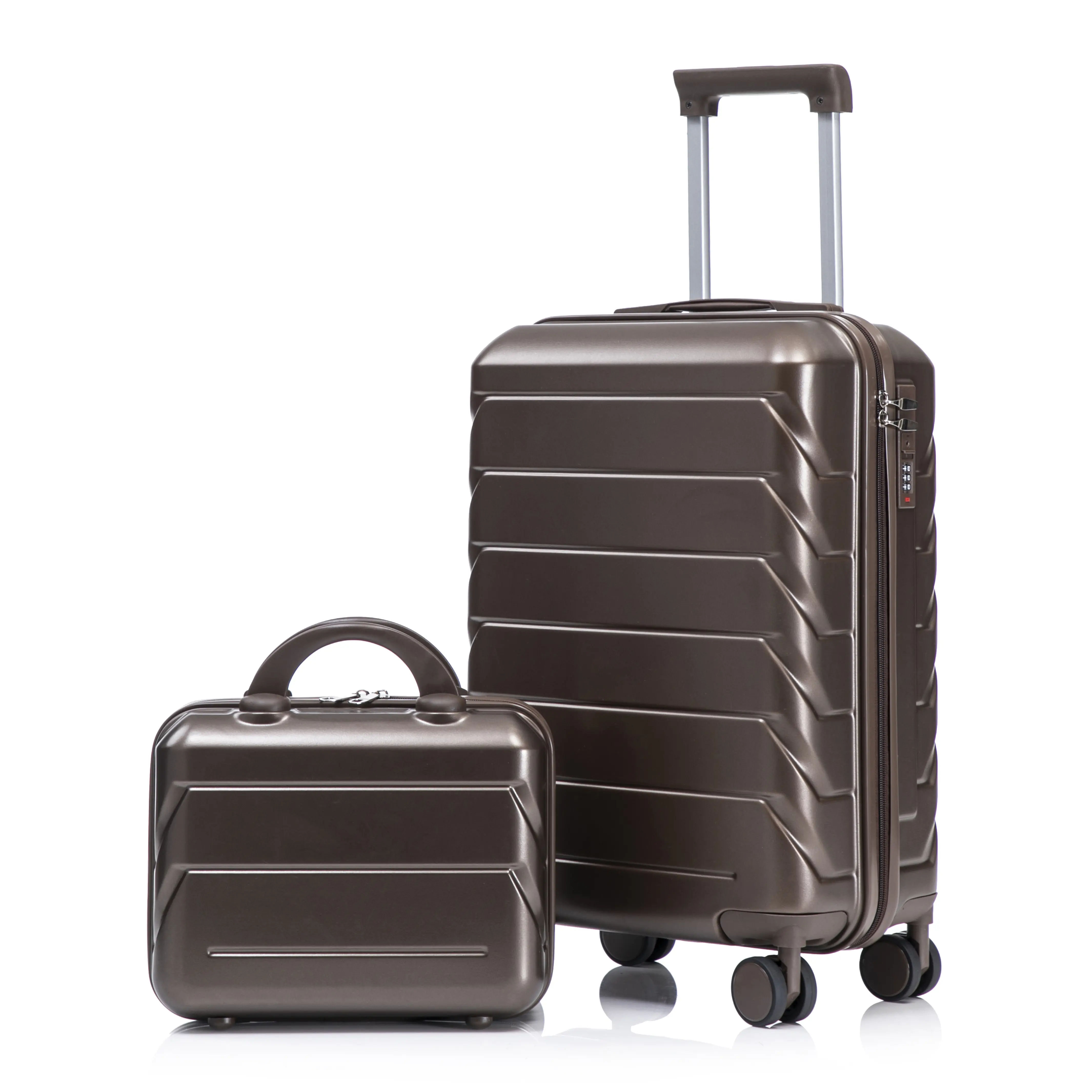 Nokaa 14/20 Inch ABS Spinner Wheel Luggage Set with Combination Lock, 2-Piece Cosmetic Case Travel Makeup Organizer Suitcase with Wheels, Brown, for Women Travel Beauty Storage Box, 14" Cosmetic Case + 20" Suitcase, Home Furniture and Household