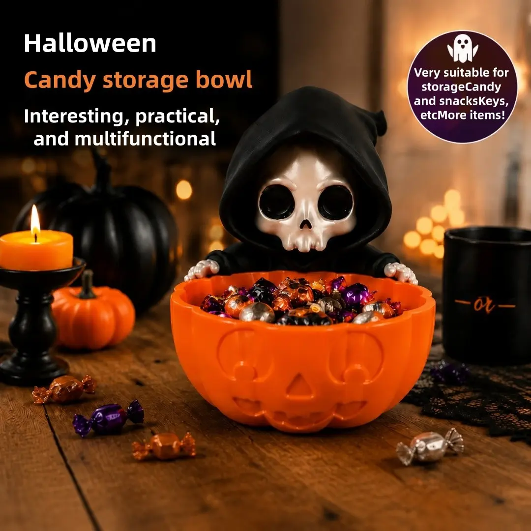 Halloween 3D Printed Skeleton Pumpkin Bowl, Creative Candy Storage Box, Multi-Purpose Halloween Party Decoration, Desktop Ornament