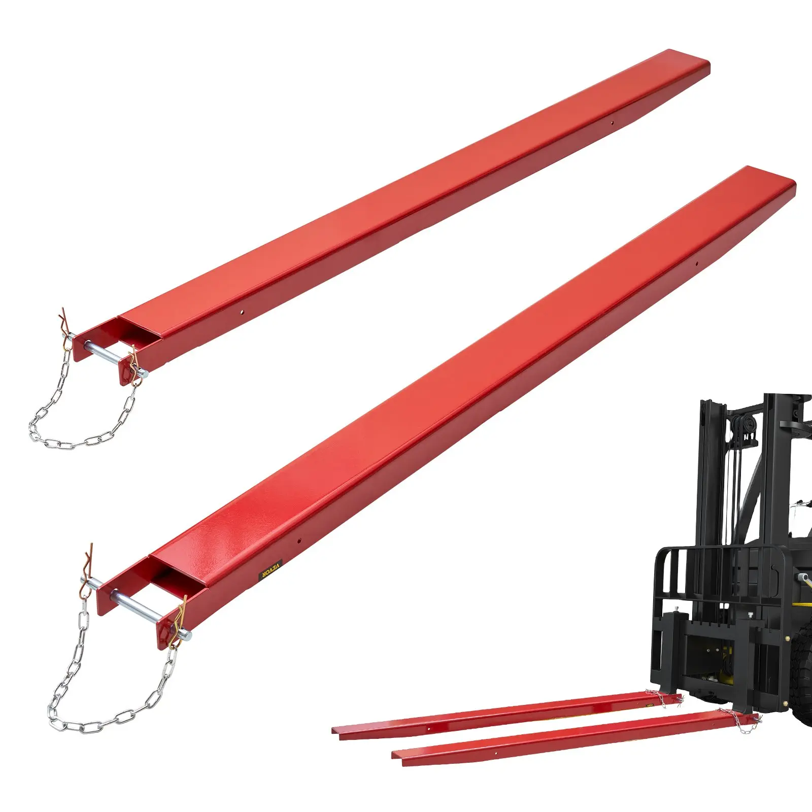 VEVOR Pallet Fork Extensions, 82 in Length, 4.5 in Width, Carbon Steel Forklift Attachments, 1 Pair with Pins, Red Tool for Forklift Trucks