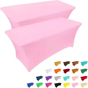 2 Pack 6FT Table Cloth for Rectangular Fitted Events Stretch Pink Table Covers Washable Spandex Spring Tablecloth Protector for Party, Wedding, Cocktail, Banquet, Festival
