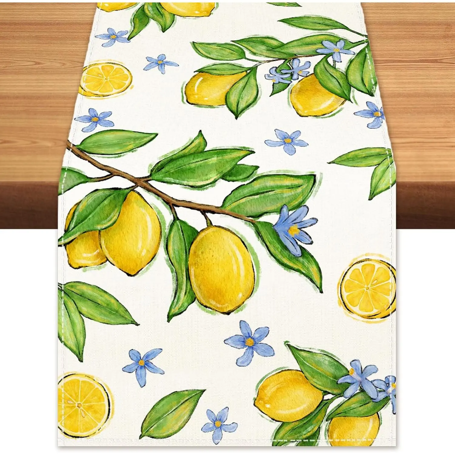 Summer Amalfi   Fruit Table Runner, Seasonal Green Leaves Burlap Table Runners, Blue Floral Kitchen Dining Table Decor for  Party Indoor Outdoor Decoration 13x36 Inch
