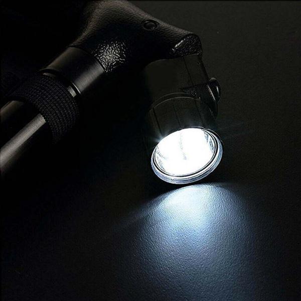 5-Level Adjustable Height Foldable Walking Stick - 360° Anti-Slip Pivoting Base, 6 Built-in LED Lights (180° Rotation), Ergonomic Foam Handle, Lightweight Aluminum Alloy, 250LBS Capacity, Portable for Camping, Black​ Healthcare  Tool Cane Equipment