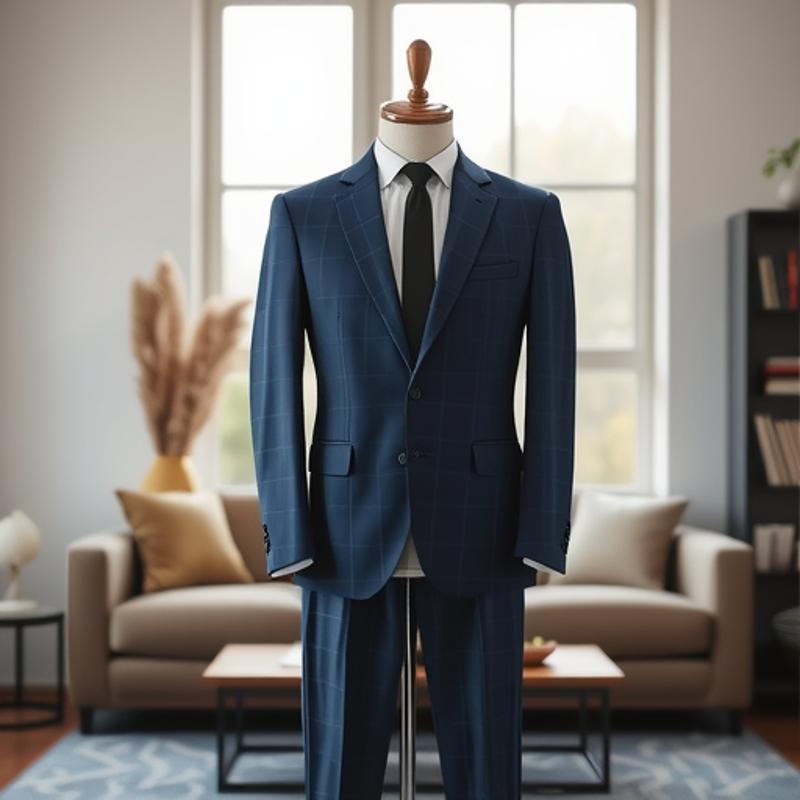 Men's Plaid Slim Fit Suit  Korean Style One-Button Notch Lapel Casual Blazer with Pocket Detail & Center Vent