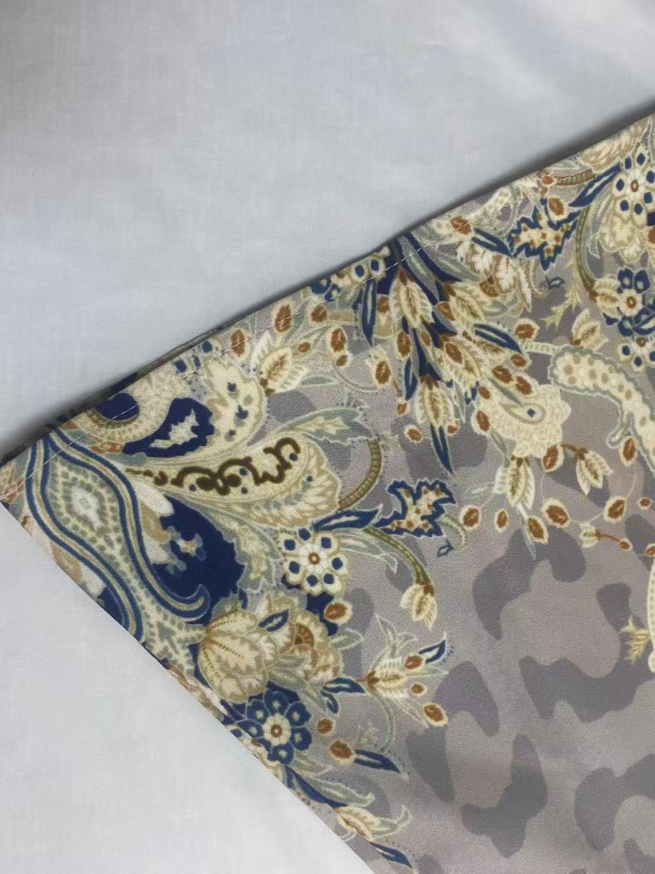 Women's Traditional Ethnic Pattern Faux Pearl Decor Long Dress, Boho Long Sleeve Round Neck Dress for Vacation Holiday Wedding Guest, Ladies Muslim Clothing for All Seasons