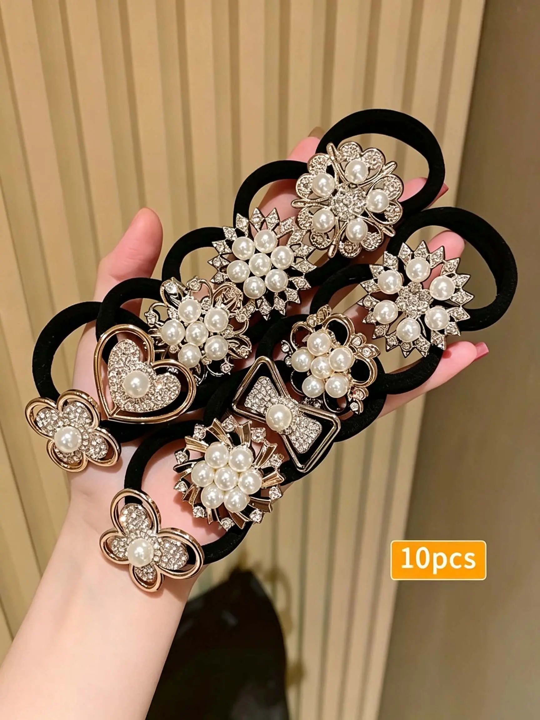 10pcs Set Luxury Clover Bow Hair Ties, Pearl Imitation Elastic Bands, Cute Girl Accessories, Daily Wear, Birthday Gift, Back-To-School Gift