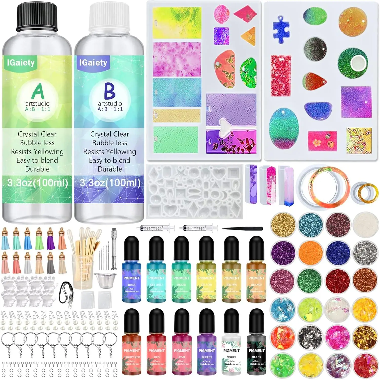 UV-Resistance DIY Craft Epoxy Resin Kit for Beginners - 240-Piece Jewelry Making Set with Silicone Molds, Pigments, Tools for Adults (Fashion Accessories, Keychains)