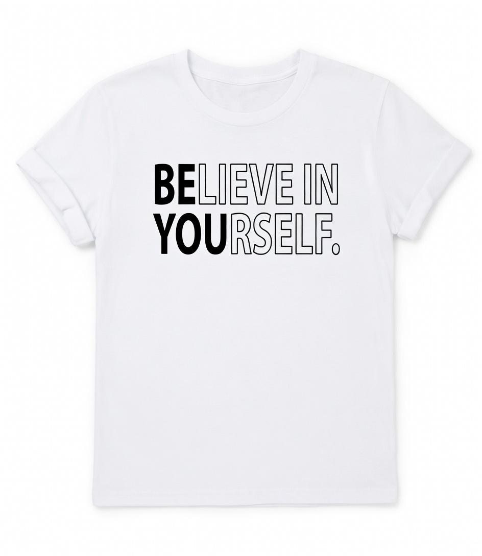 Believe In Yourself Motivational T-Shirt, Inspirational Teacher Appreciation Graphic Tee, Positive Growth Mindset Short Sleeve Apparel, Aesthetic Educator Team & Self-Love Gift Fashion Top, Viral Trendy Proud Of Yourself Statement Streetwear Crew Neck