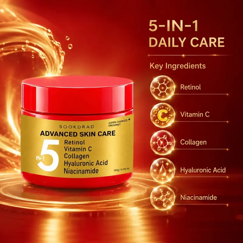 5-In-1 Advanced Skin Care Cream, Retinol, Vitamin C, Collagen, Hyaluronic Acid, Niacinamide, Hydrate, Brighten, All Skin Types, 140g