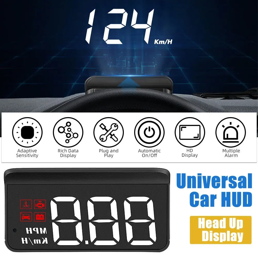 M3 Obd2 Car Windshield Speedometer Projector, Hud Head-Up Display, GPS Mph Speedometer, Over-Speed & Driver Fatigue Alert