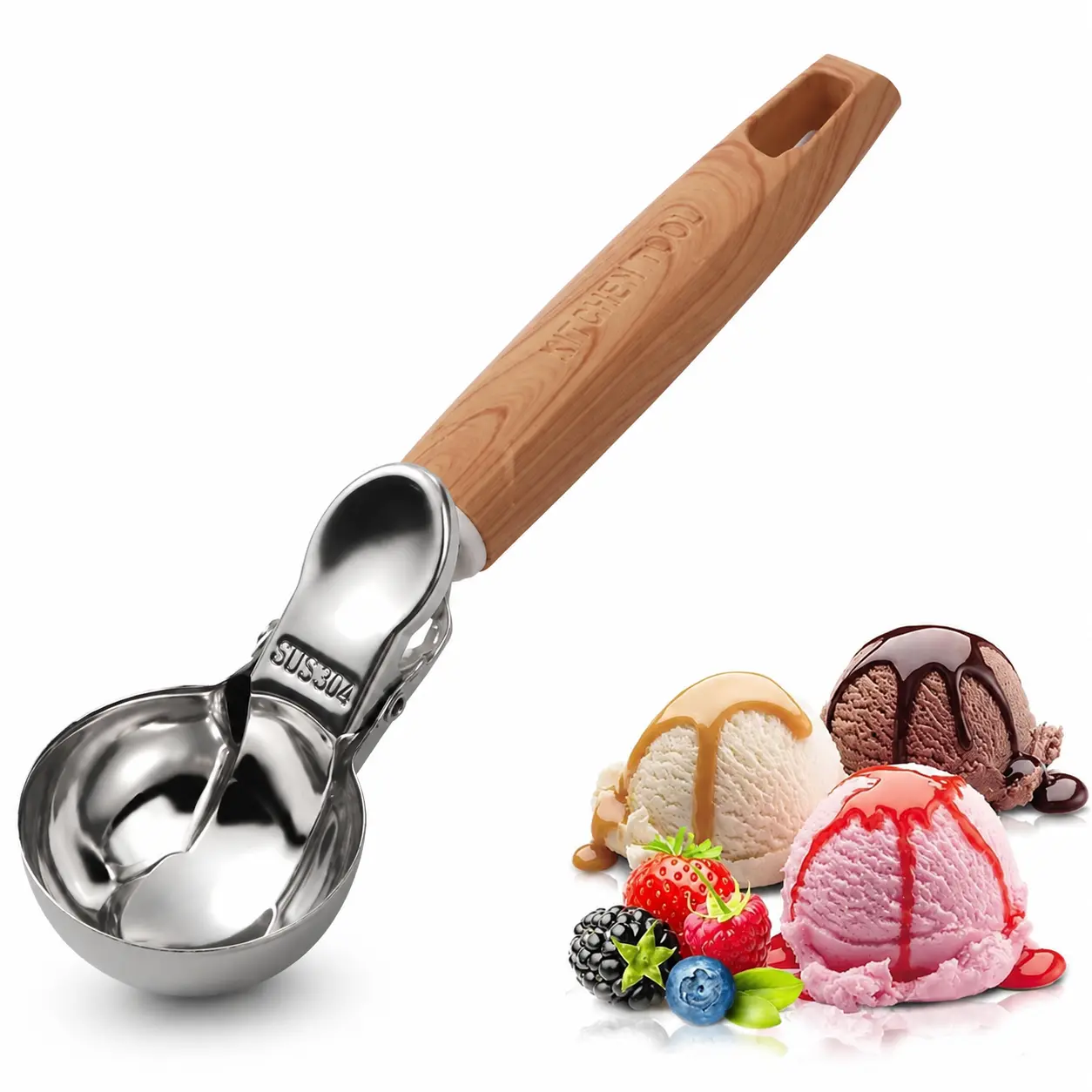 Stainless Steel Ice Cream Scoops with Trigger Release, Cookie Scoops for Baking and Portion Disher Scoops with Comfortable Handles for Cookie Dough, Gelato, Sorbet, Cupcake Batter, Muffins, Meatballs and Melon Balls