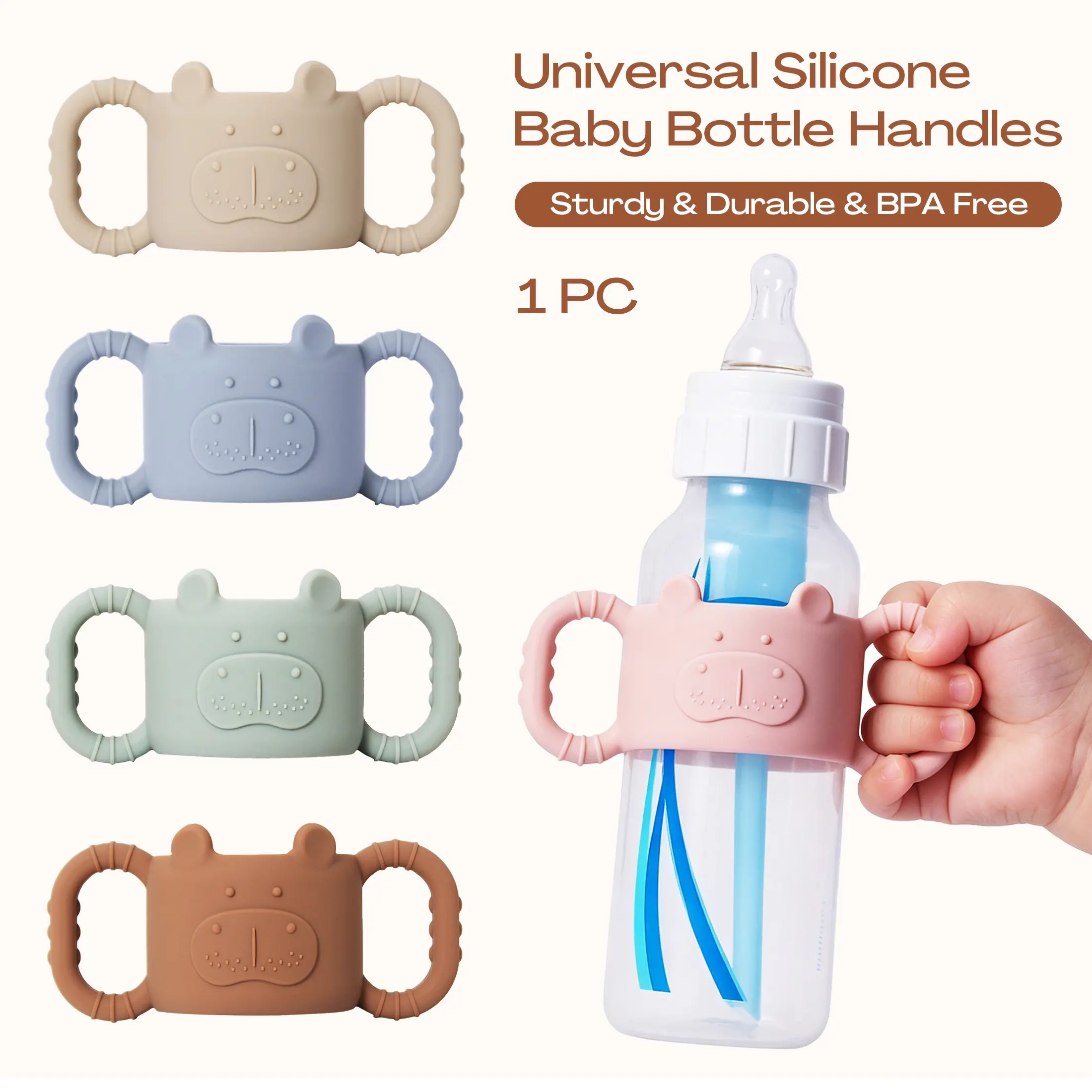 1pc Silicone Handles For Baby Bottles, Cute Hippopotamus Shaped Fun Silicone Bottle Handle, Detachable Easy-To-Hold Handles，Baby Bottle Accessories, Soft Elastic Silicone Bottle Sleeve, Suitable For Standard Caliber Baby Bottles, Ideal Gift For Children