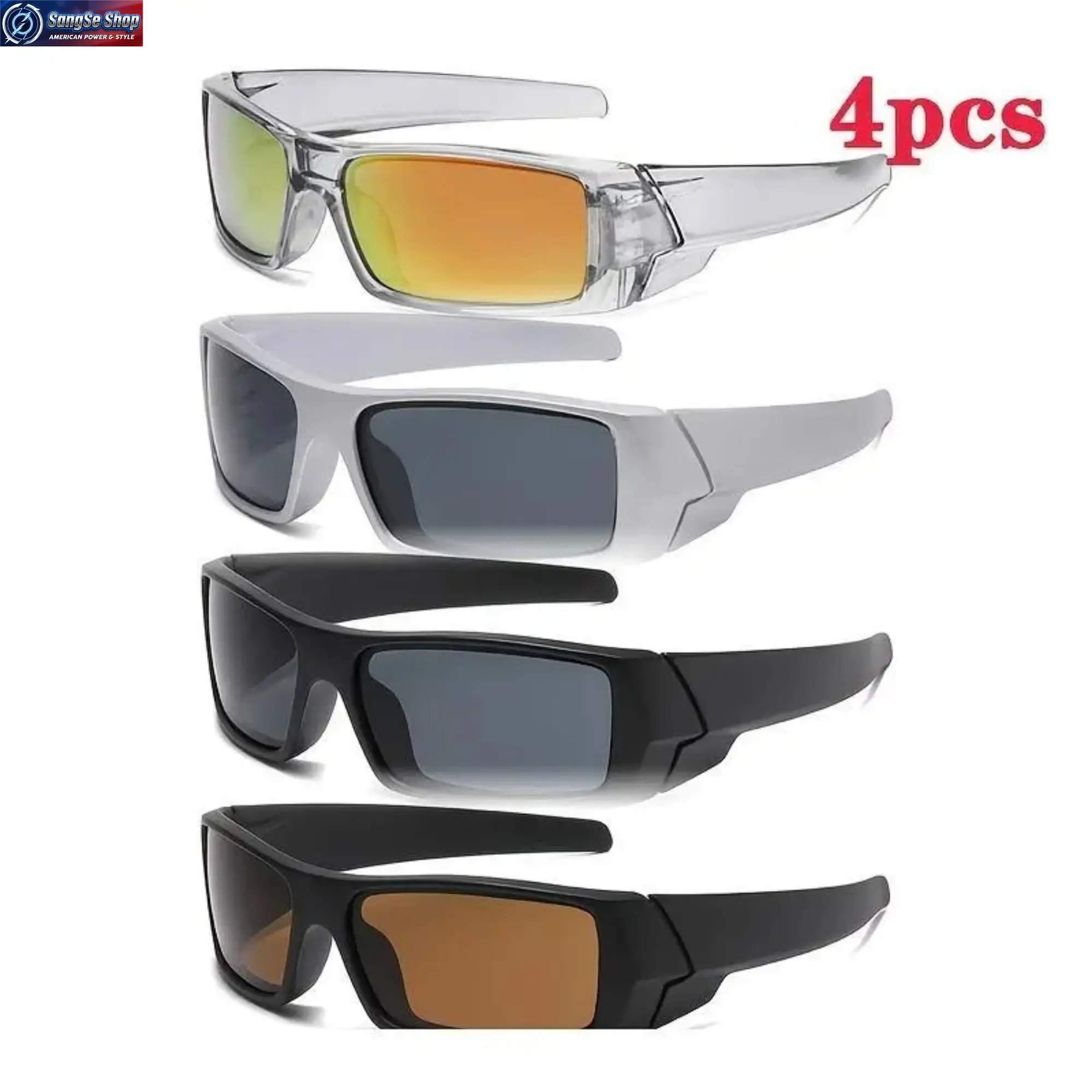 4 Pack Unisex Sports Sunglasses, Trendy Wraparound Cycling Glasses with HD Clear Lens & UV400 Protection, Lightweight Outdoor Eyewear for Running, Driving, Hiking, Fishing, Beach Trips & Daily Active Wear
