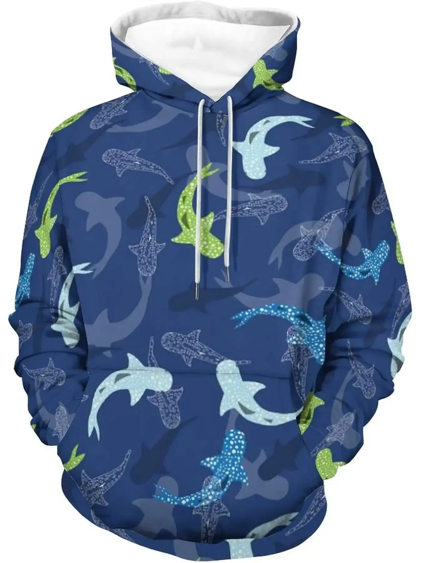3D Full Print Blue Background Spotted Whale Shark Pattern Hoodie Unisex Fashion Marine Life Graphic Hooded Top Soft Comfortable Long Sleeve Drawstring Sweatshirt Daily Casual Sports Pullover Hoodies
