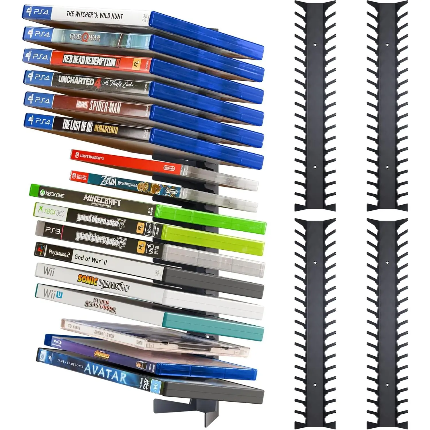 Video Game Storage Wall Mount Game Case Holder, Metal Wall Mounted Media Storage Shelves for PS, Xbox, Switch Game Organizer (4-Pack)