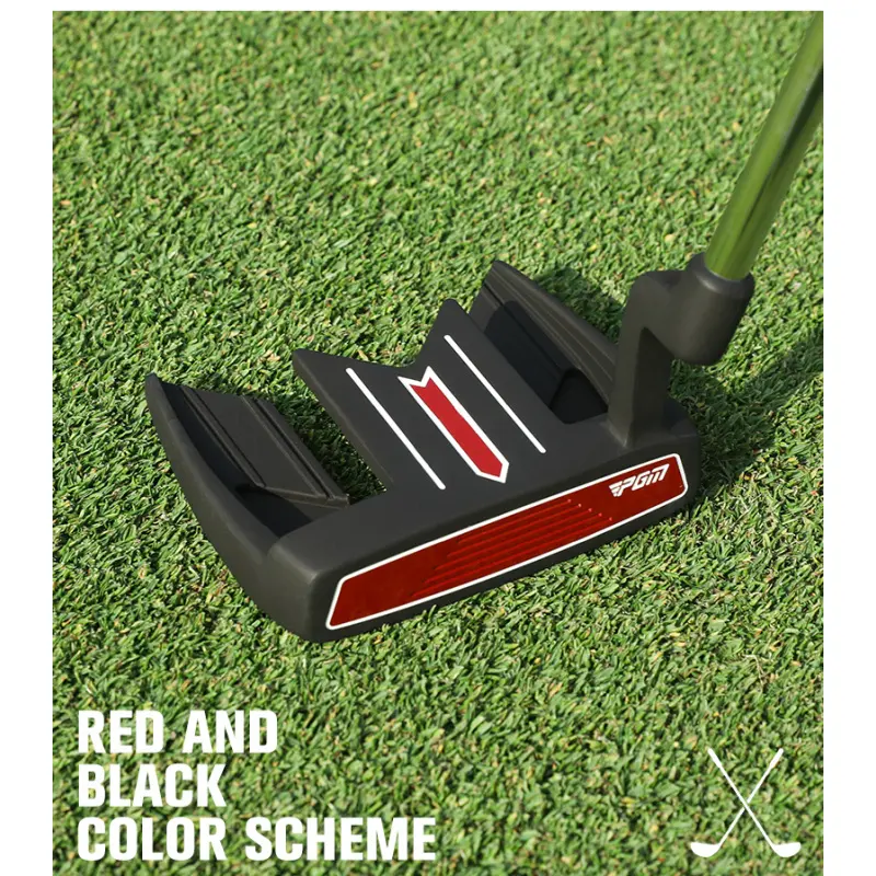 Men's golf putter with arrow aiming line, stable low center of gravity, high forgiveness, single putter