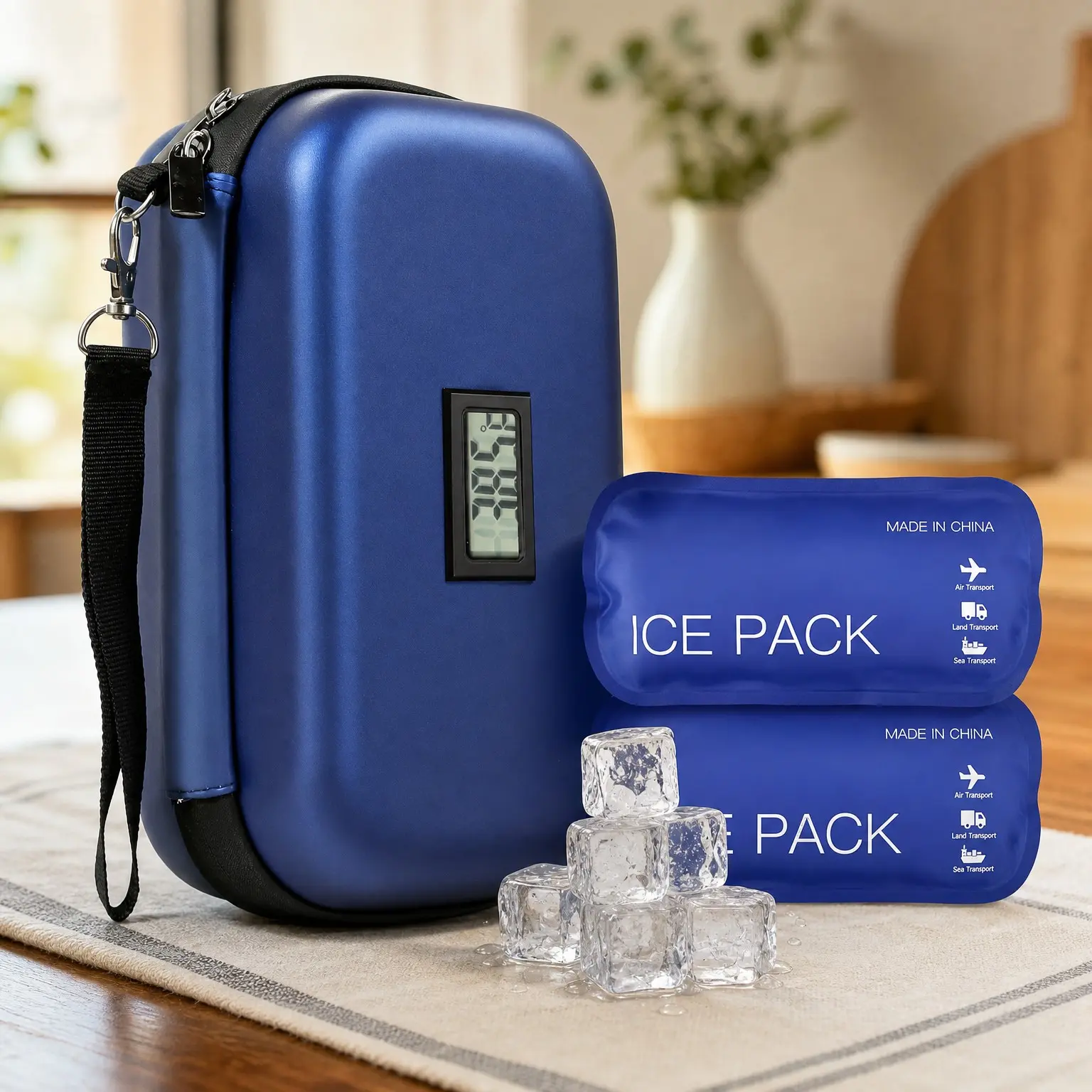 Insulin Cooler Travel Case TSA Approved Medication Cooler with Thermometer Temperature Display Diabetic Medication Organizer Medical Travel Cooler Bag with 2 Ice Packs