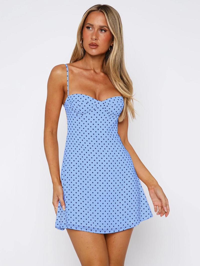 Women's Polka Dot Print Cami Dress Sleeveless Spaghetti Strap Dress Casual Classy Dress for Summer, Ladies Clothes for Daily Wear