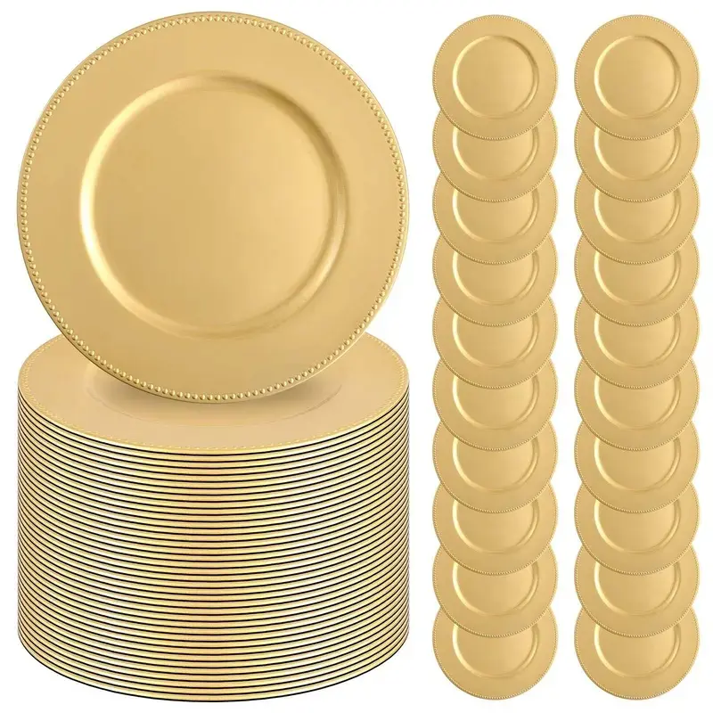 50 PCS Charger Plates 13" Round Charger Plates Bulk Beaded Chargers for Dinner Plates Decorative Charger Plastic Charger Plates for Wedding Party Event Bridal Shower Table Decoration