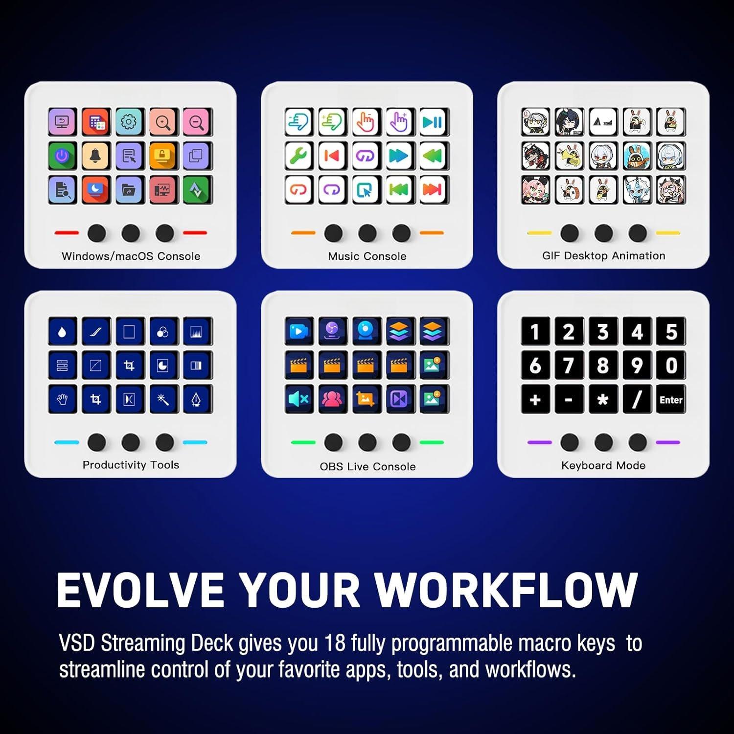 Macro Keypad, Stream Controller Deck Gaming Streaming Shortcut Keyboard ...