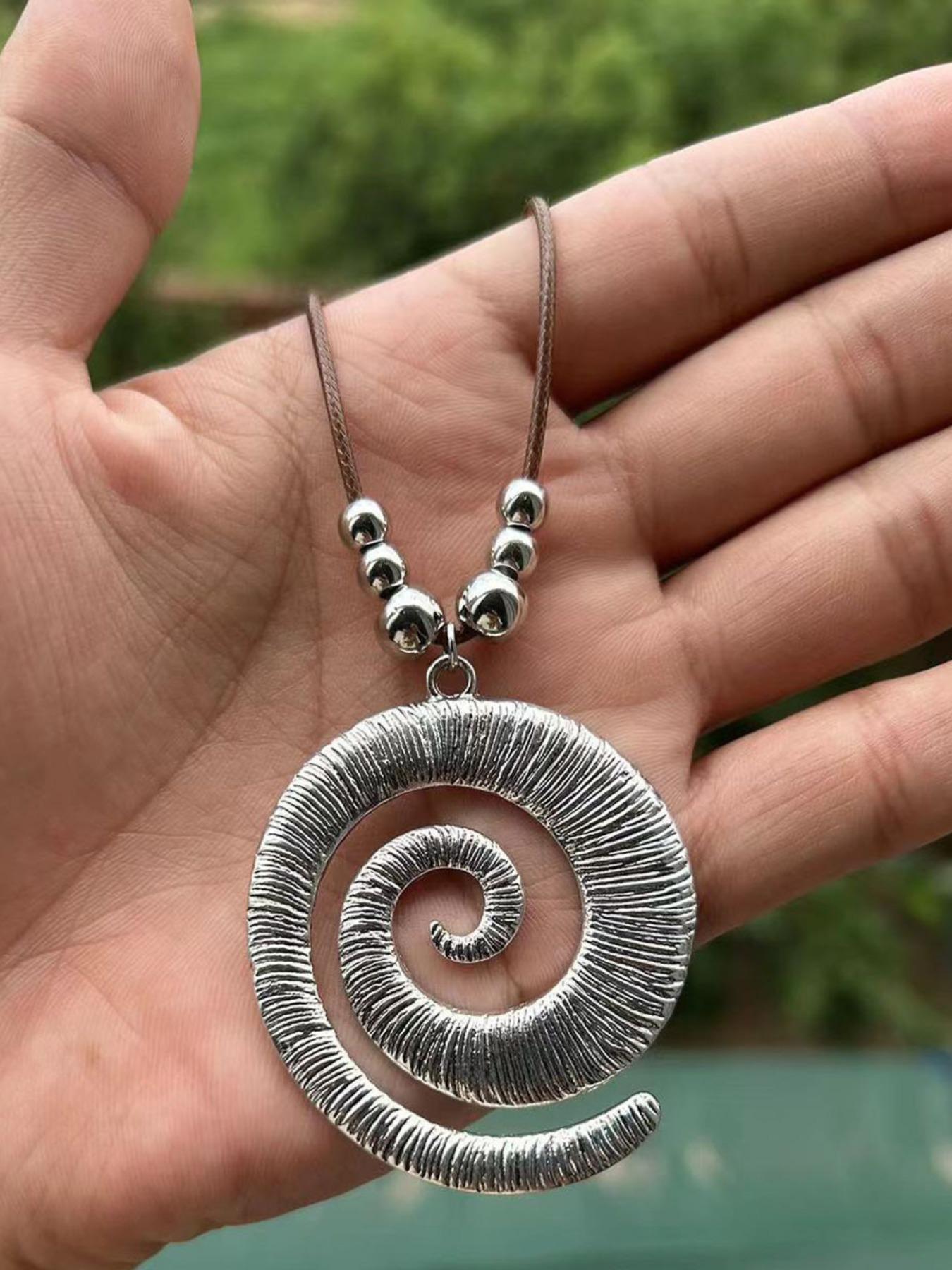 Women's Vintage Spiral Design Pendant Necklace with Leather Cord, Boho Chic Jewelry, Mexican Necklaces, Charm Necklace, Statement Necklace, Necklaces for Women, Vintage Bohemian Jewelry, Boho Style Jewelry