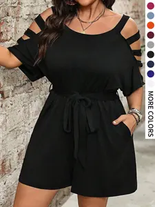 【Plus Size】 Solid Color Romper, Casual Pocket Romper for Summer, Women's Clothes for Daily Wear