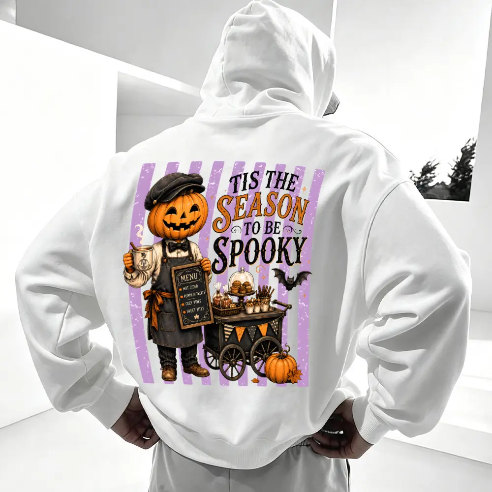 Heavyweight Cotton Fleece Hoodie Tis The Season To Be Spooky Pumpkin Barista Graphic Pullover Sweatshirt Unisex Fall Coffee Lover Pumpkin Patch Outfit Casual Long Sleeve