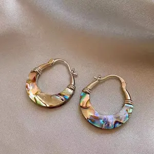 Abalone Shell Ear Huggies Women Non Tarnish Party Spring Jewelry Mother's Day Gift