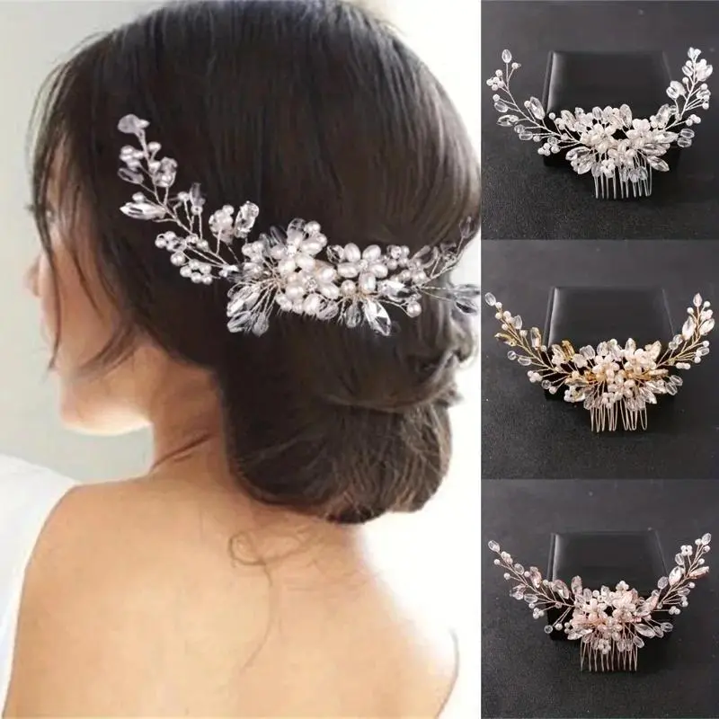 Women's Rhinestones & Pearls Flower Motif Headpiece Comb - Wedding Party Bridal Fashion Hair Accessory Jewelry, Tiara Hairpin, Women's Fashion, Party Wedding, Western Bridal Headwear, Cute Bridal Headwear