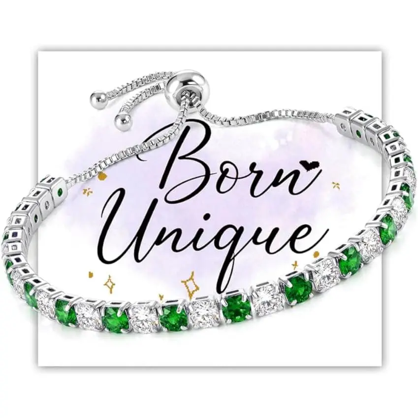 Birthstone Tennis Bracelets for Women Non Tarnish  Bracelet | Adjustable Cubic Zirconia  Bracelets for Women Sturdy &  Fashion   Box for Birthdays,Weddings