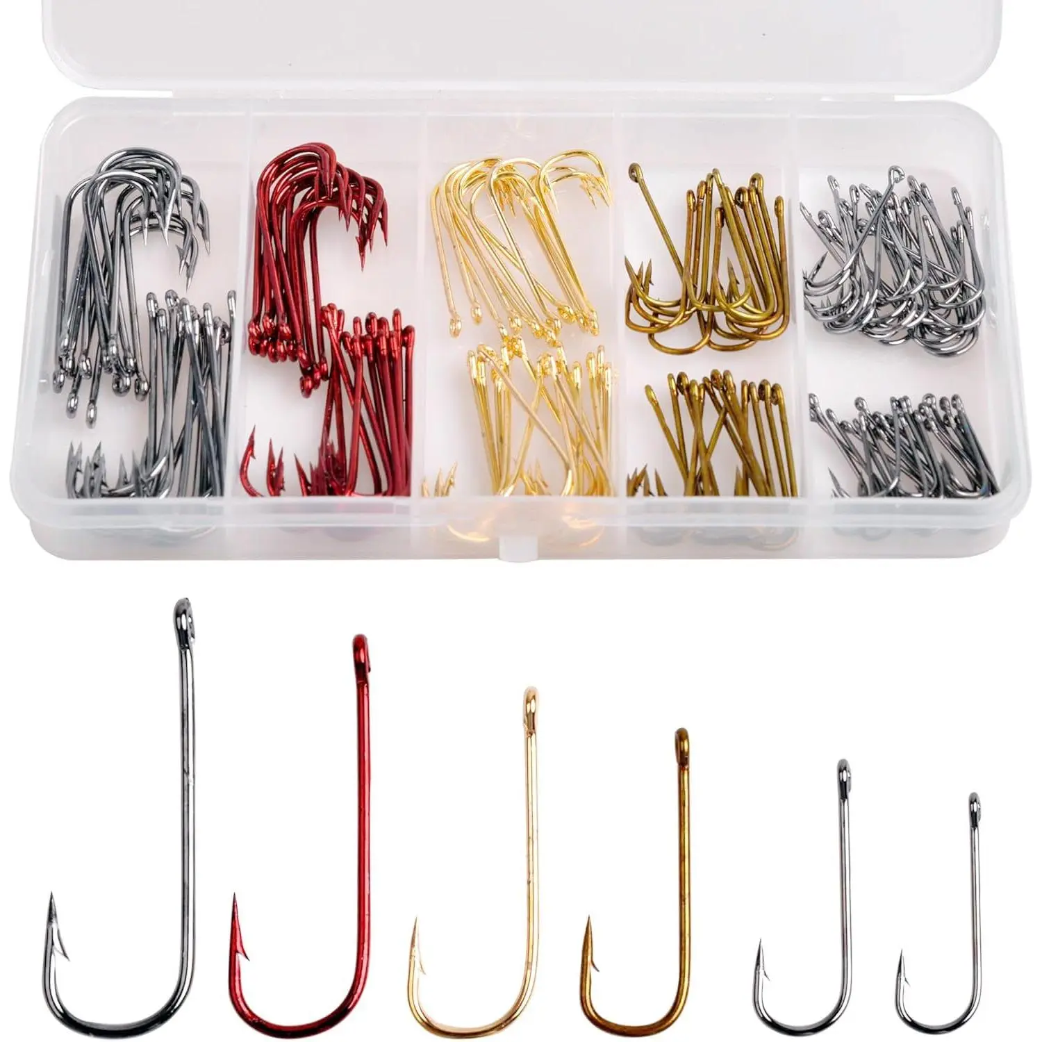 Crappie Panfish Fishing Hooks Aberdeen Hook Set,150pcs Fishing Hooks Long Shank Offset Crappie Hooks Light Wire Fish Hook Carbon Steel Bluegill Hooks Freshwater Bass Catfish Trout Mix Color Small Size