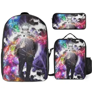 Jujutsu Anime Kaisen Satoru Gojo Backpack Set, 3 Piece Backpack Set With Lunch Box Pen Box , High Capacity Bookbag Lunch Bag Pencil Case Workplace Travel