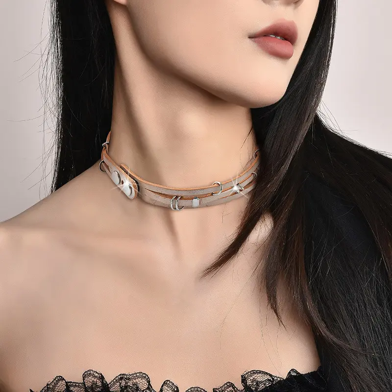 Women's Multi-functional Handmade Cowhide Neck Collar - 2-Way Wear as Bracelet, Fashionable Costume Jewelry Accessory