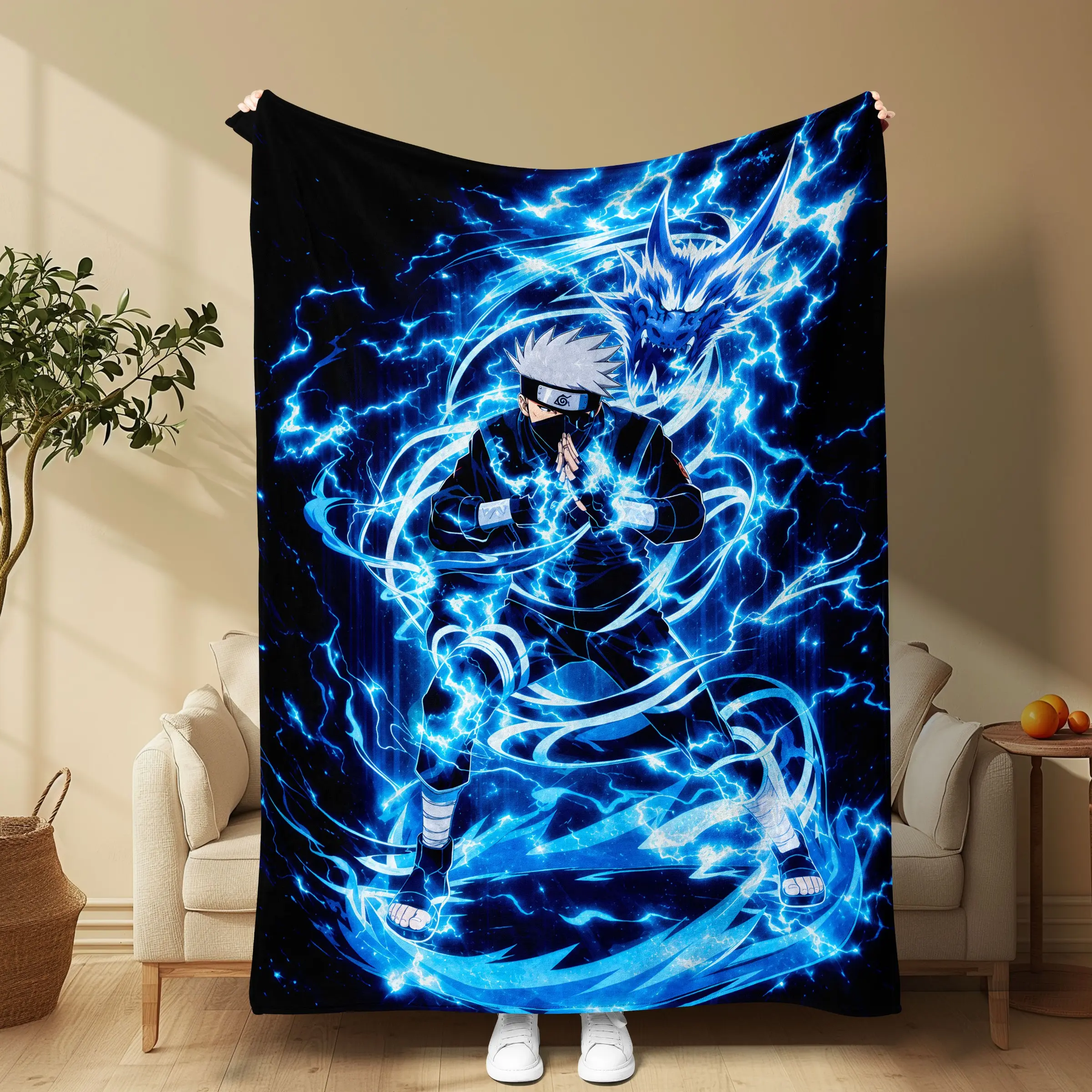Naruto Theme Blanket, Soft Warm Durable Fabric, Versatile Use as Shawl Seat Pet Pad, Ideal for Dorms, Stylish Dark Cool Design